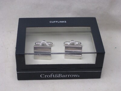 Croft & Barrow chrome silver-tone w/ blue stripe Cufflinks cuff links