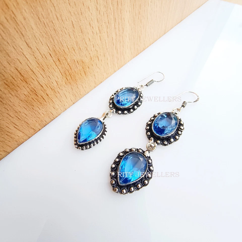 Beautiful Tanzanite Silver Plated Earring, Antique Earring, Handmade Earring Foto 2 de 4