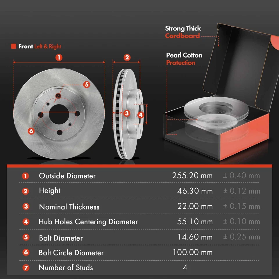 Rotor de freno de disco delantero y pastillas de freno de cerámica para Toyota Yaris 2006-2018 Prius C Foto 2 de 4