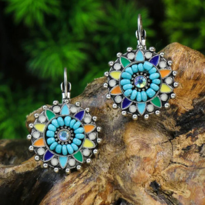 Chunky Turquoise Color Rhinestone Small Rainbow Drop Earrings