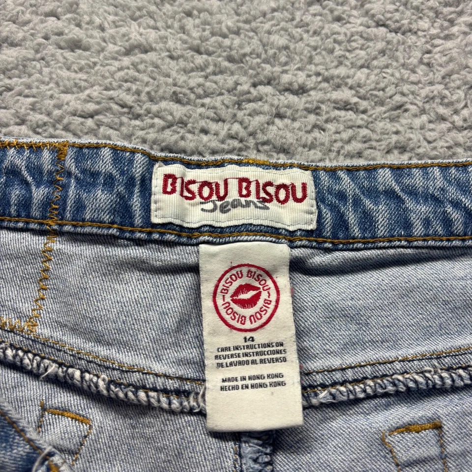 复古 Bisou Bisou 牛仔裤女式 14 码蓝色浅水洗棉靴型牛仔布 — 第 3/4 张图片