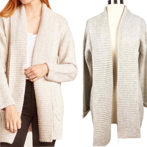 JACK BB DAKOTA Open Long Cardigan White Cuffing Season Sweater Ribbed  Collar Hem | eBay