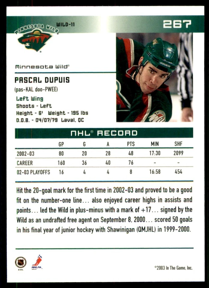 2003-04 In The Game Action Pascal Dupuis #267 - Image 2 of 2