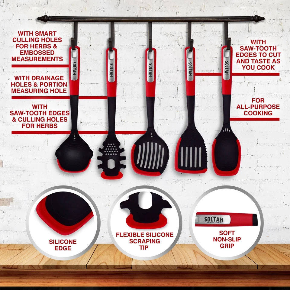 5 Pcs Red Silicone Utensils Set Non-Stick & Heat Resistant for Cooking & Serving - Image 2 of 4