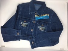 New Charlotte Women's Cropped Jean Jacket, Embellished Back & Pockets, Size 7/8