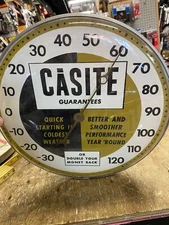 Vtg Casite Advertising Service Oil Gas Station Sign Glass Thermometer 12" Mint!