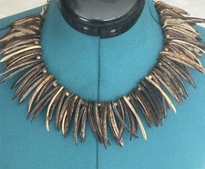 KENNETH JAY LANE COCONUT SHELL NECKLACE GOLD TONE ADJUSTABLE HOOK CHAIN