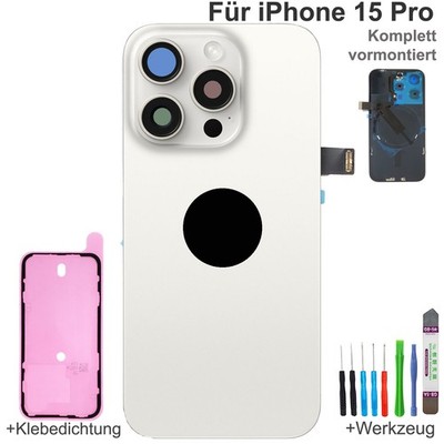 Akkudeckel für iPhone 15 Pro Weiß NFC Blitzlicht Magnet vormontiert