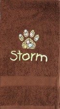 Personalised Pet Towel Floral Paw Print Embroidered New Puppy Gift or Dog Lover!