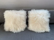 Mon Chateau Square IvoryTibetan Lamb Fur Throw Pillow w/Zipper PAIR 16”