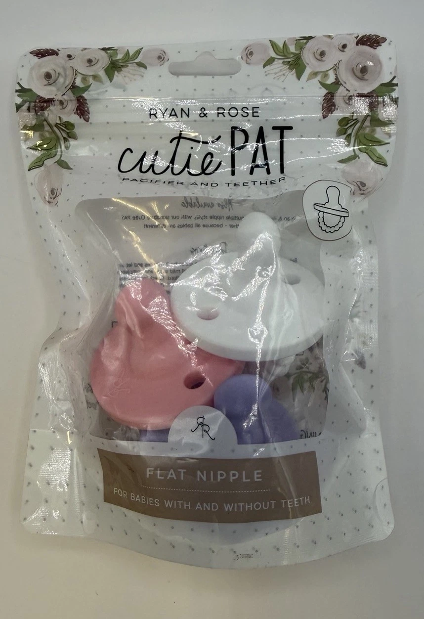 Ryan & Rose Cutie Pat Pacifier + Teether Flat Nipple Bliss 3 Pack Silicone