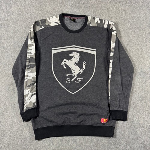 H&M, H&M Ferrari Sweatshirt Mens Large Charcoal Gray Camo Sleeve Racing Shield