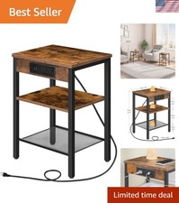 Side Table with Charging Station and USB Port, Small End Table for Small Spac...