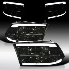 Fit 2009-2018 Dodge Ram 1500 2500 3500 Quad Smoke Headlights Led Tube Headlamps