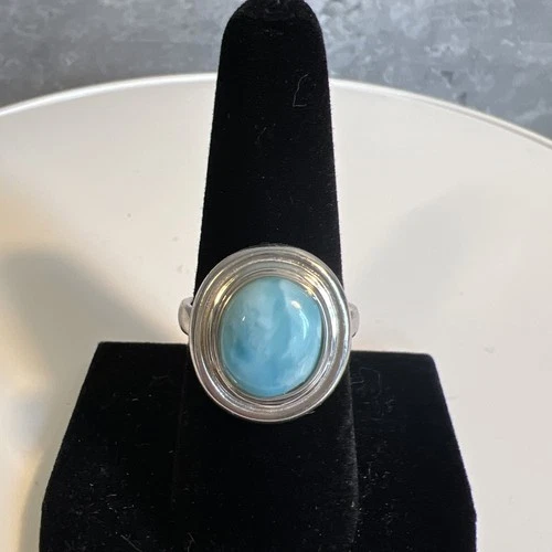 Vintage Blue Larimar Gemstone Sterling Silver 925  Signed NK  Ring Size 8.5  7G.