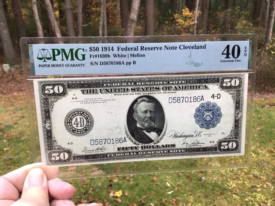 $50 1914 Federal Reserve Note CLEVLAND PMG 40 Extremely Fine White/Mellon - Image 3 of 4