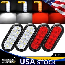 6" 4X Oval 2 Red & White 2 LED Light Stop/Turn/Tail grommet trailer truck Fleet