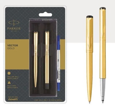 Parker Vector Gold Body Kugelschreiber + Tintenroller mit Goldrand (3er Pack)...