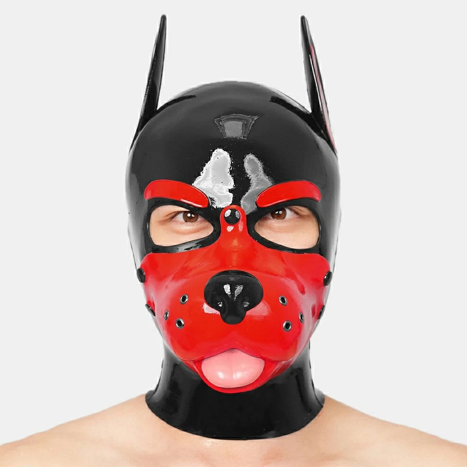 Furrjoi Silicone Dog Pet Play Hood Sticking Tongue Latex Furry Fetish Red Color - Image 2 of 4