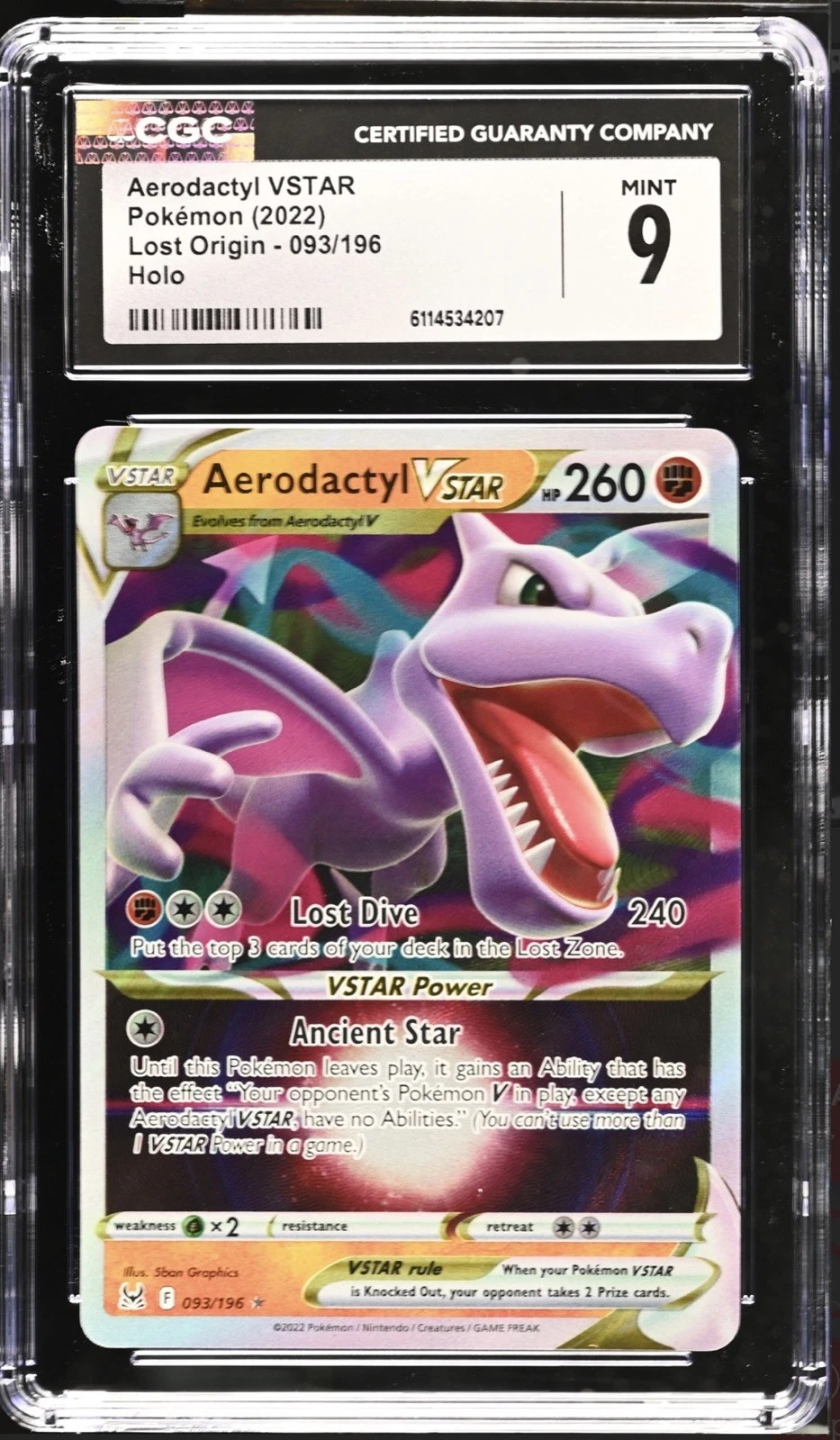 Aerodactyl VSTAR Lost Origin Ultra Rare Holo CGC 9 093/196 English 2022 Pokemon