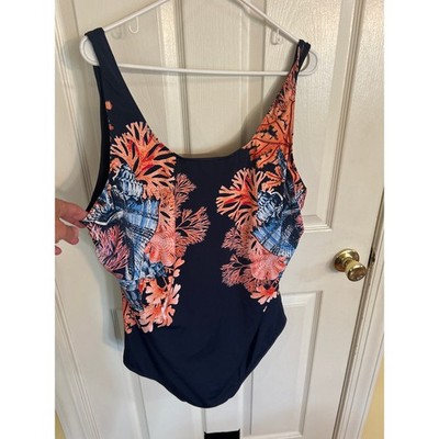 Ulla Popken Seashell/Coral Navy Blue Swimsuit Nonpadded Size US 32 /EU 62 NWT