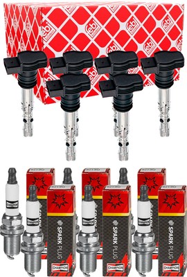 6x FEBI BILSTEIN Zündspule + CHAMPION Zündkerze für Subaru Forester SG 2.0 X