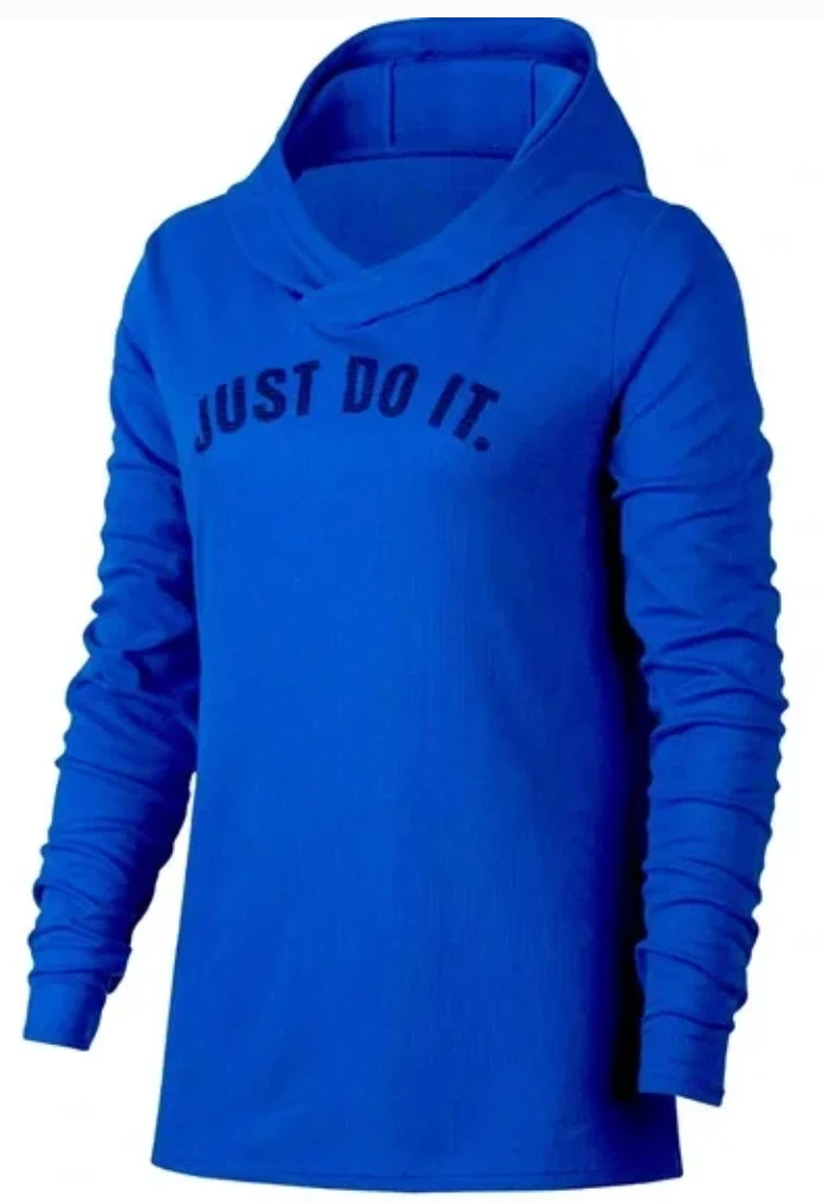 NIKE JUST DO IT PULLOVER HOODIE HOODED THERMAL SWEATSHIRT Sz Womens M Blue