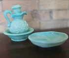 Vintage Avon 70s Victoriana Jadeite Green Milk Glass Pitcher and Soap Dish