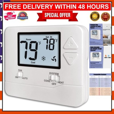 Compact Non-Programmable Thermostat with Low Battery Indicator & White Backlight