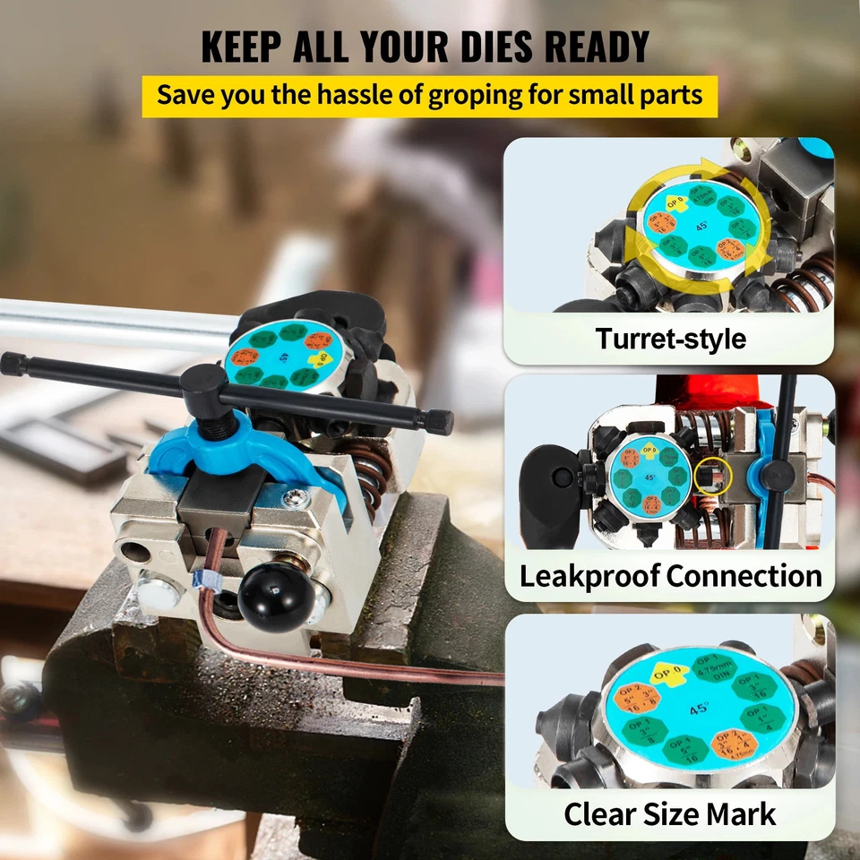 Brake Line Flaring Tool 45° Double Flares for 3/16" 1/4" 5/16" 3/8" Tube  - Image 4 of 4