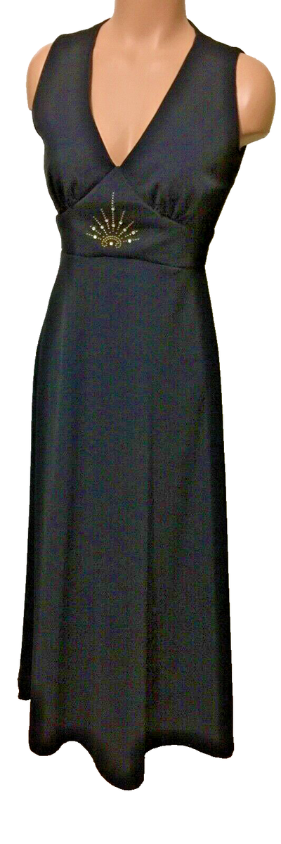 Vintage maxi black dress special empire waist sleeveless V-neck knit  acrylic S | eBay