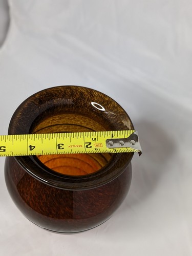 Vintage Bohemian Czech Art Glass Orange and Brown Swirl Vase 7.5 " - Picture 6 of 7