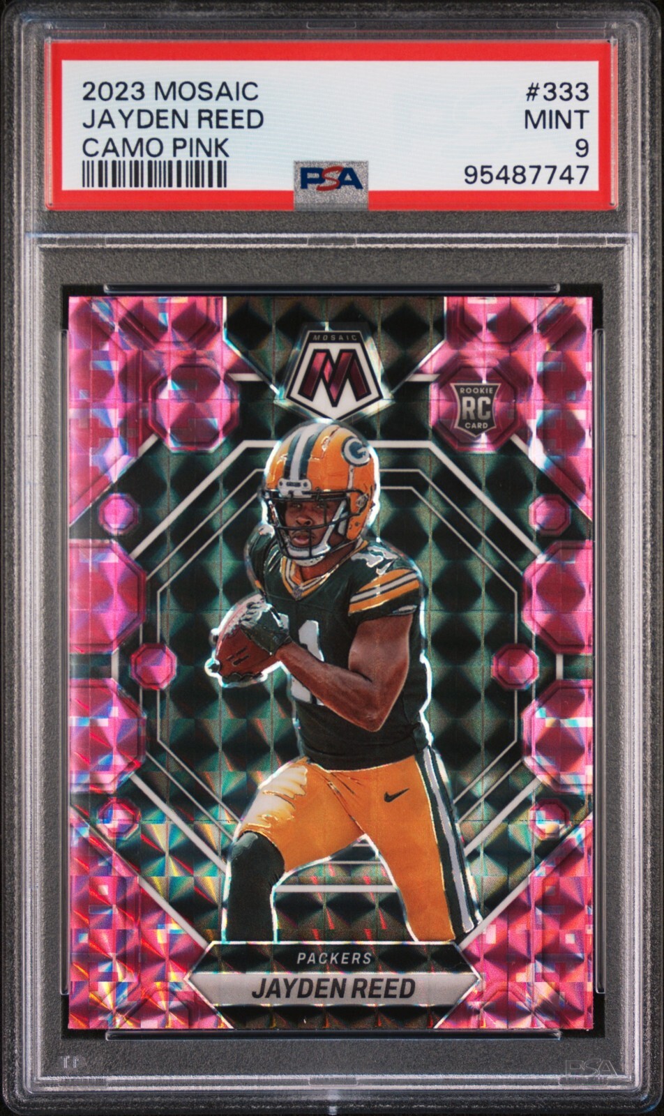 2023 PANINI MOSAIC 333 JAYDEN REED, CAMO PINK RC, PSA 9, SUPERB!!!!