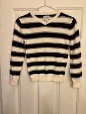 Boy The Children s Place Navy Blue/ White Striped V Neck Sweater. Size 5/6 Flaw
