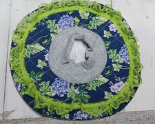 Cat Bib Size Blue XS Stretch Neck Quilted Cotton Fabric Lace USA Hand Made