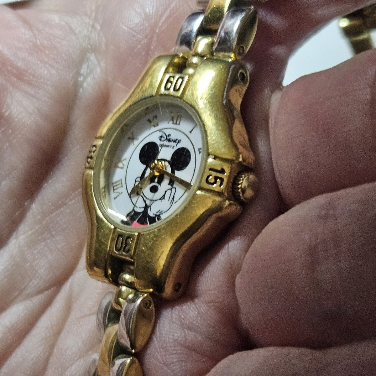 Disney Mickey Mouse Time Works Watch Gold and Silver Tone Needs Battery Man main image 3