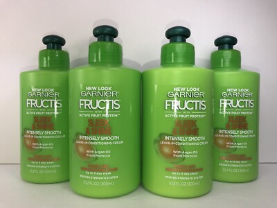 4 Garnier Fructis Sleek & Shine Leave-in Conditioning Cream, 10.2 oz. Each