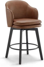 Counter Height Barstools 26 Inch Upholstered Swivel Bar Stools with Back and Woo