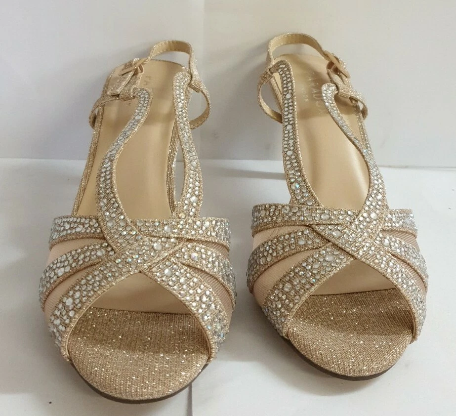 Paradox London Mason Champagne Glitter Mid Heel Sling Back Sandals