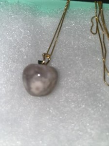 Authentic Natural Flower Agate Apple with 24” Gold plated over Sterling Silver necklace