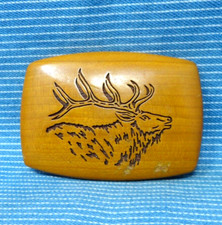 Bull Elk Wooden Belt Buckle Laser Etched Sportsman Hunter Vtg Artisan  .TYC621