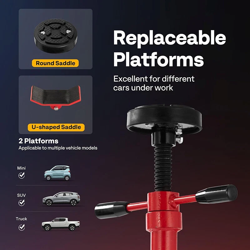 2pcs Moveable Under Hoist Support Stand 3/4 Ton Car Support Jack Lfit 52''-76'' - Image 4 of 4