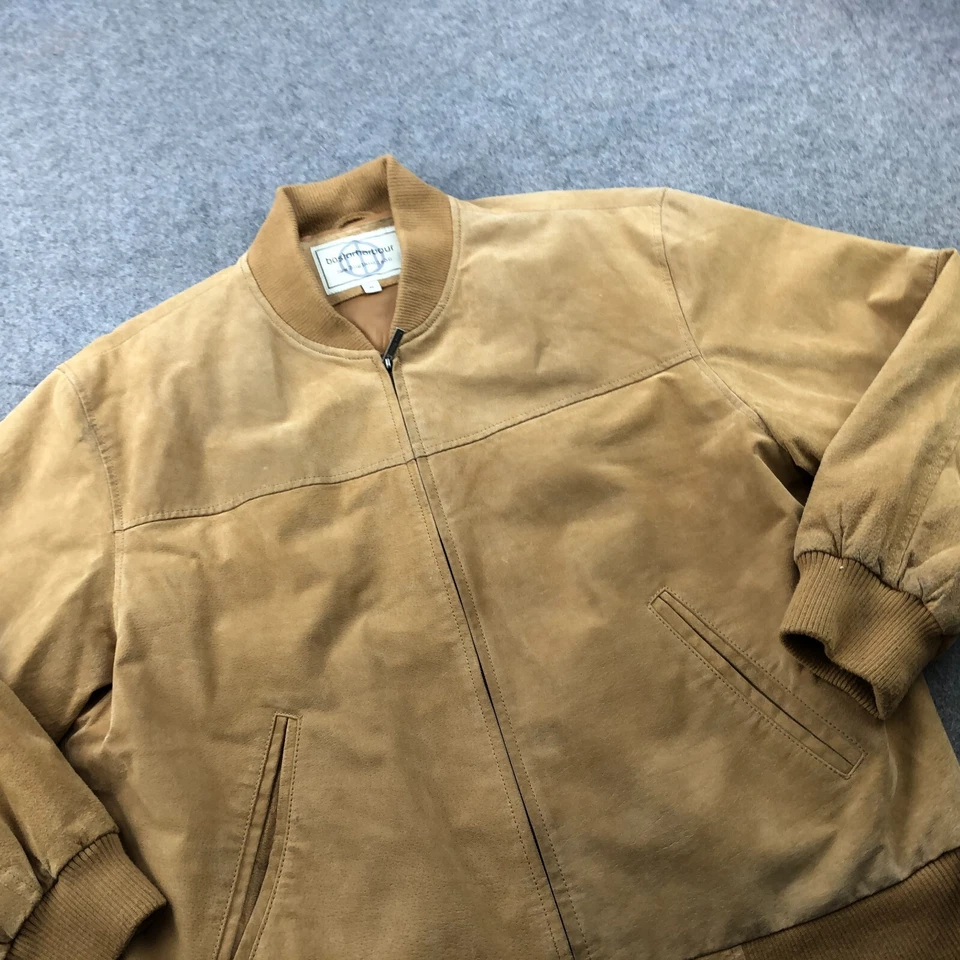 Boston Harbor Jacket Mens XL Beige Leather Bomber Zip Lined - Image 3 of 4