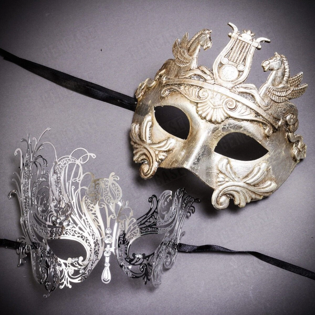 Silver Luxury Men and Women Masks Masquerade Set Matching Pair Masks for Couples