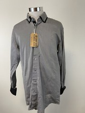 Camp David Shirt Mens Medium Button Up Gray Solid Long Sleeve Cotton N183