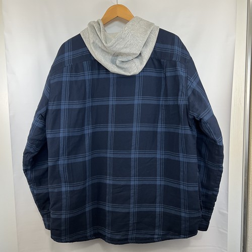 WRANGLER Authentics Flannel Quilted Hoodie XL Blue Plaid Shacket Mens - Picture 6 of 9