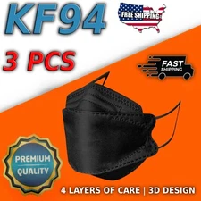 3Pcs KF94 Disposable Face Masks 4 Layers Filters 95%+ PFE & BFE