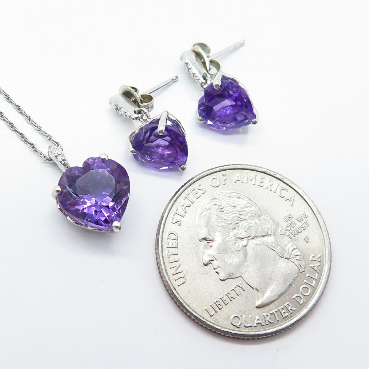 925 Sterling Real Diamond Accent & Amethyst Gem Set o… Gem