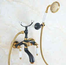 Gold Black Brass Bathroom Faucet Set Bathtub Handheld Shower Taps Kit 2na543