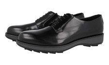PRADA FORMAL SNEAKERS DERBY DRESS SHOES BLACK LEATHER NEW US 10.5 EU 43,5 44